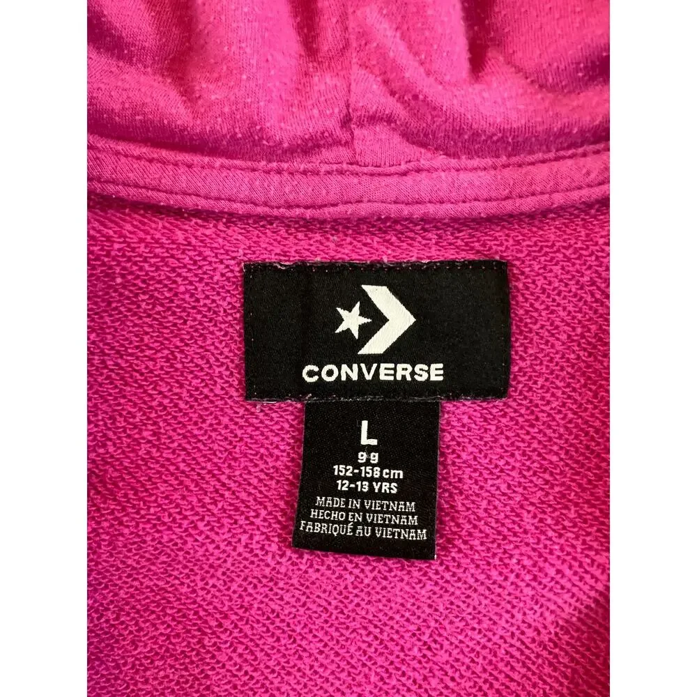 Converse Girls L 12-13 Pink Chuck Taylor Full Zip Hoodie Logo Sweatshirt
